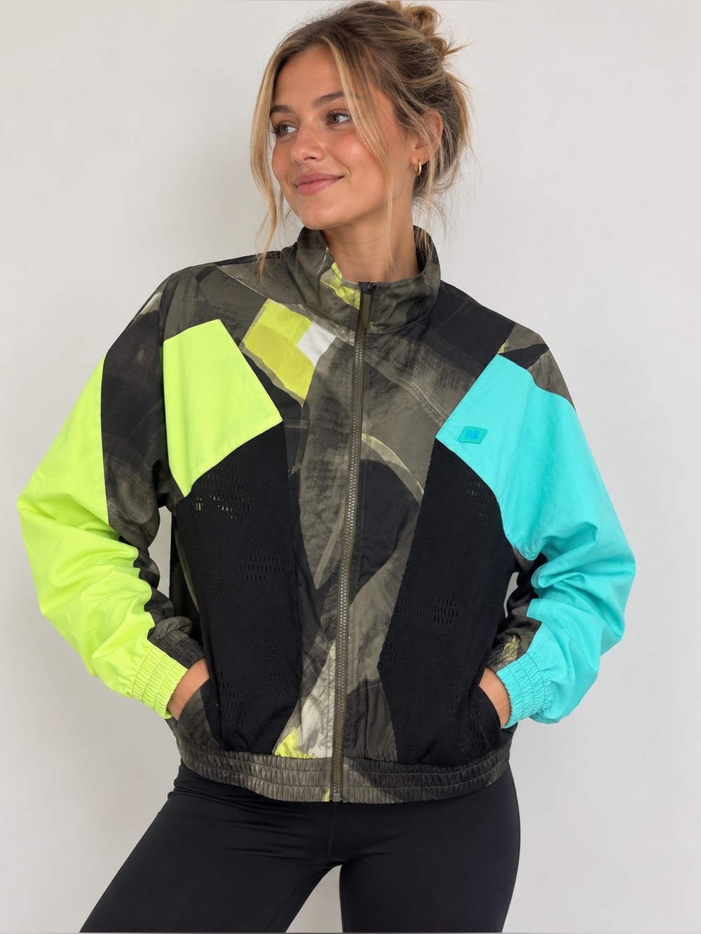 Rare New Balance women’s Colorblock Windbreaker Jacket - Teal & Neon Yellow